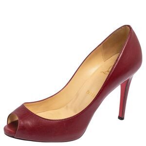 Christian Louboutin Yoyo Size 36.5 Burgundy Leather Peep Toe Pumps